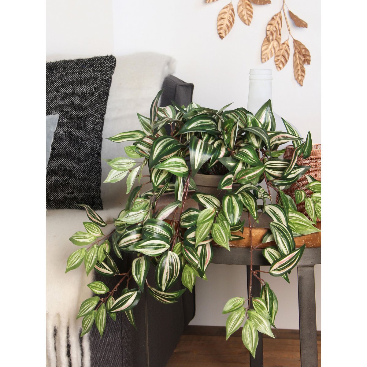 Tradescantia Kunst Hangplant in Bloempot Stan - H45 x Ø25 cm - Groen