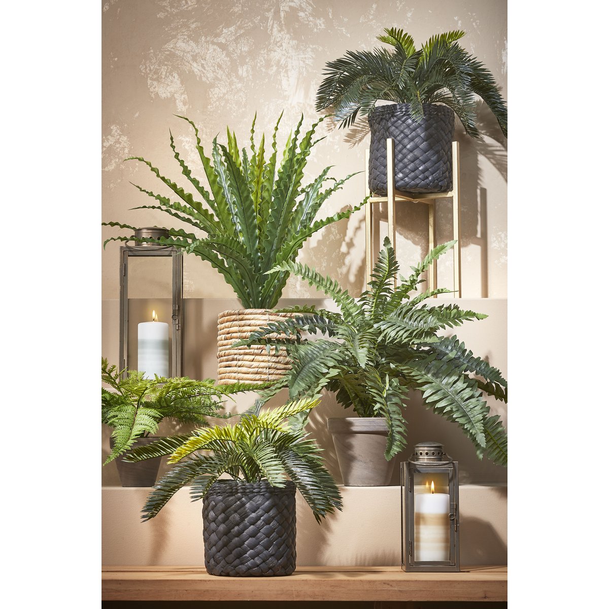 Cycas Palm Kunstplant in Bloempot Stan - H37 x Ø44 cm - Groen