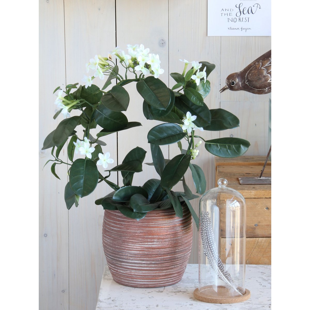 Stephanotis Kunstplant in Bloempot Stan - H50 x Ø40 cm - Wit