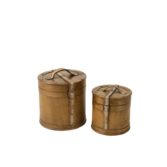 Set Van 2 Koffers Rond Hout Beige