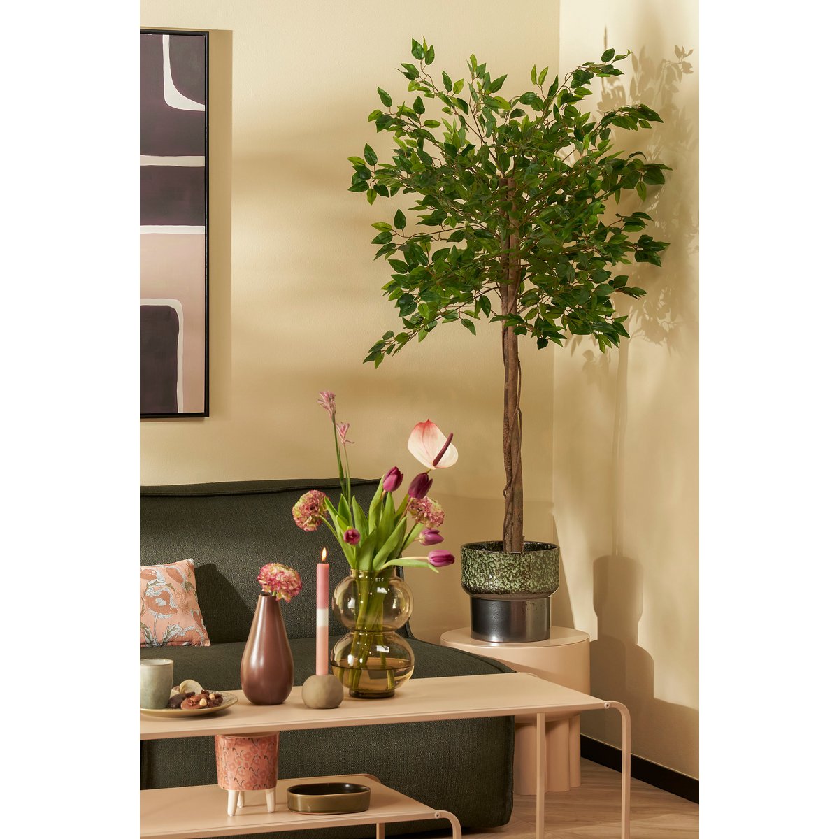 Ficus Kunstplant in Bloempot - H150 x Ø50 cm - Groen 