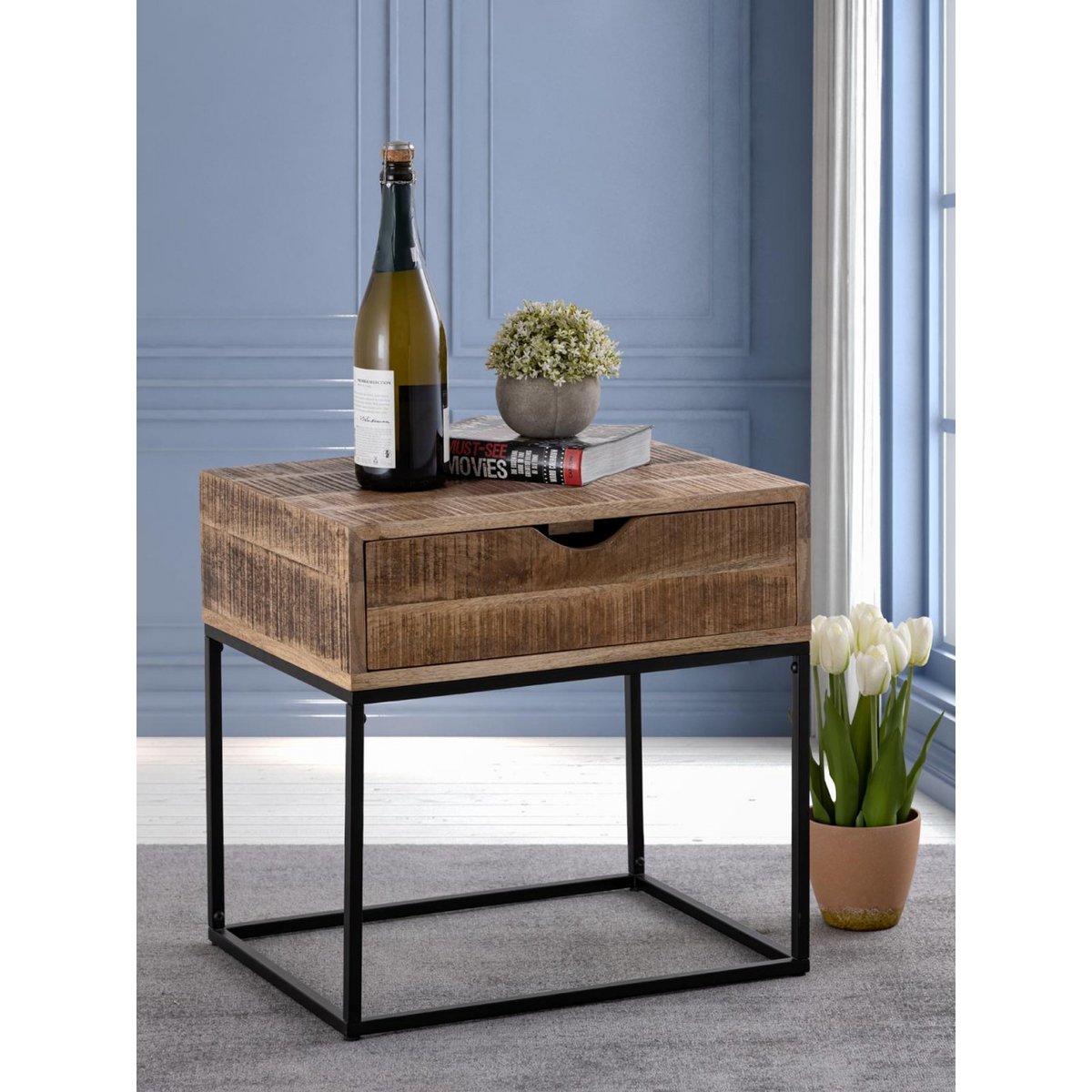 Bijzettafel/Nachtkastje hout metalen frame