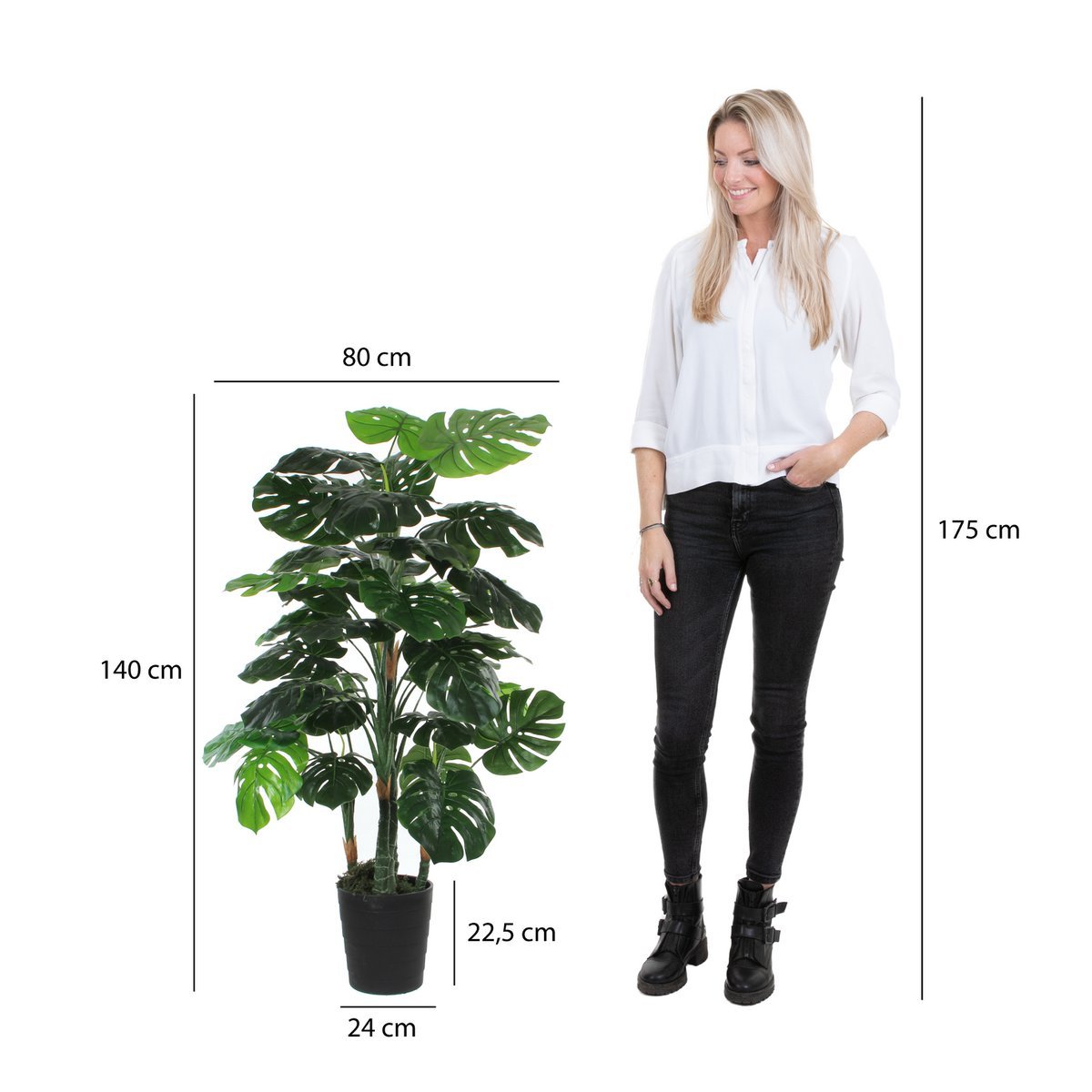 Monstera Kunstplant - H140 x Ø80 cm - Groen